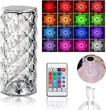 16 Colors Diamond Rose Crystal Touch Lamp Bedside Acrylic Usb Rechargeable Table Lamp β With Remote