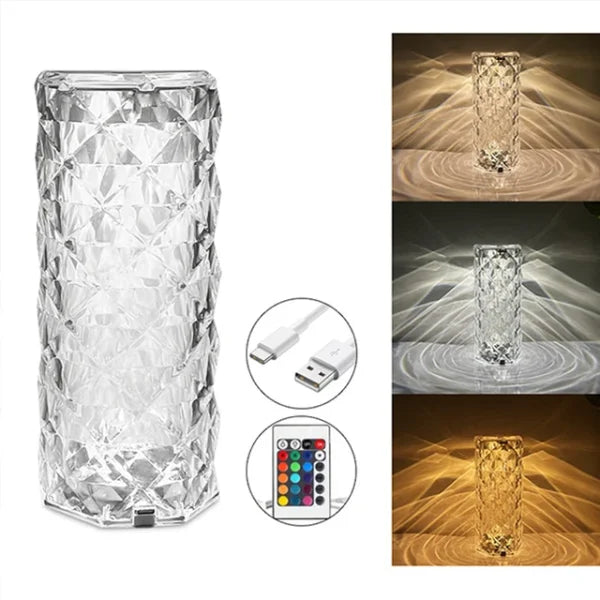 16 Colors Diamond Rose Crystal Touch Lamp Bedside Acrylic Usb Rechargeable Table Lamp β With Remote