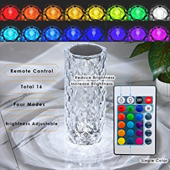 16 Colors Diamond Rose Crystal Touch Lamp Bedside Acrylic Usb Rechargeable Table Lamp β With Remote