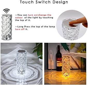 16 Colors Diamond Rose Crystal Touch Lamp Bedside Acrylic Usb Rechargeable Table Lamp β With Remote