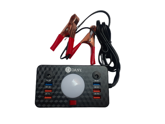 Dany C-1 Clipper Charger | 6 USB Ports | LED Light | DC Solar Mobile Charger | USB Battery Clamp | Power Cable | Short Circuit & Overload Protection - DC Mobile Charger - Original