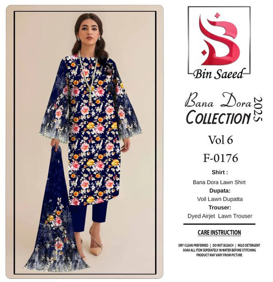 ✨ Binsaeed❤️ Bana Dora 3piece Unstitched Suit Summaer Lawn Collection